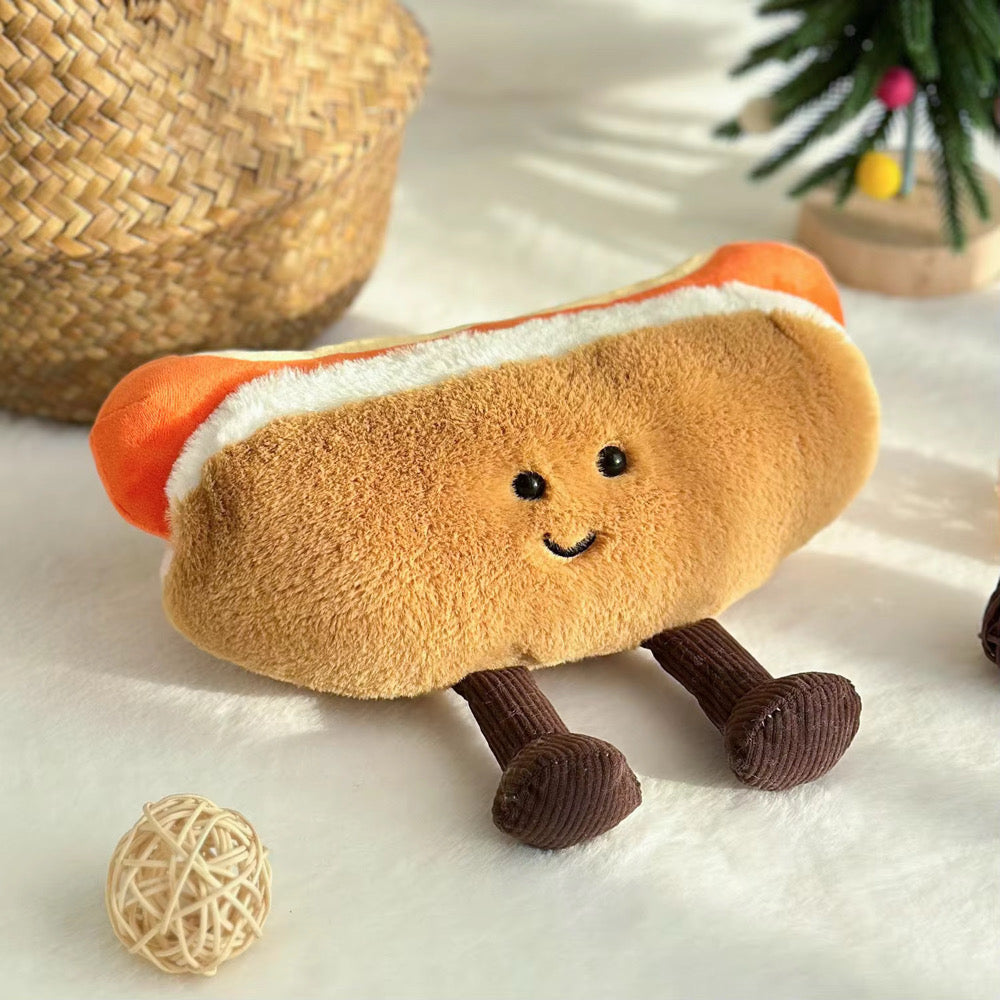 Hot Dog Plush Toy with Cute Dangly Feet – Kawaii Soft Toy for Kids & Adults