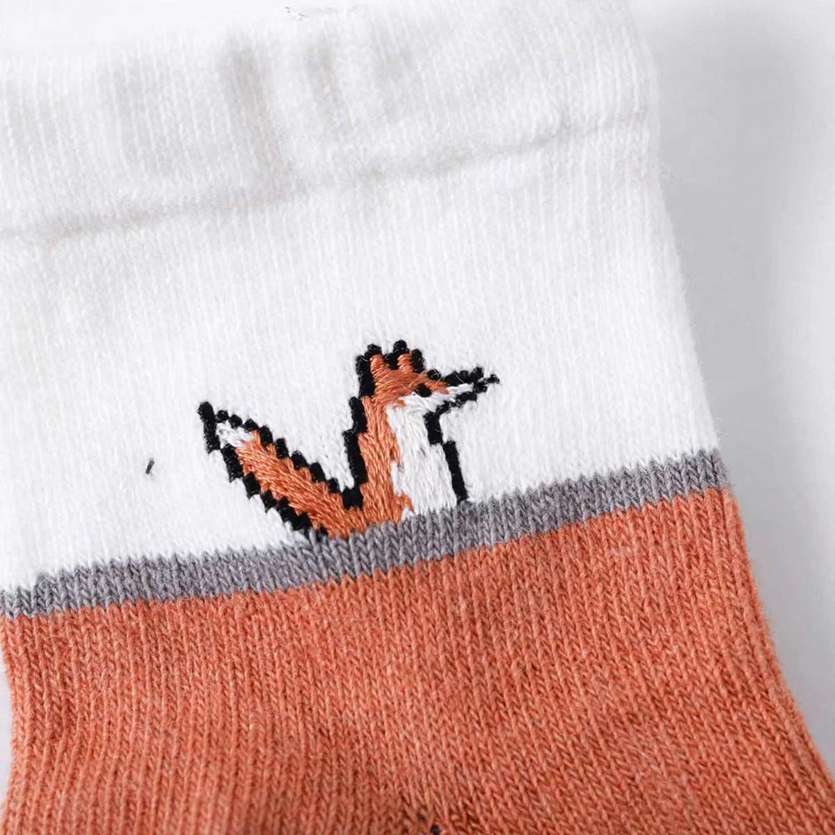 Organic Cotton Fox Socks for Toddlers | 5-Pack Kid - detail close-up, white studio photo