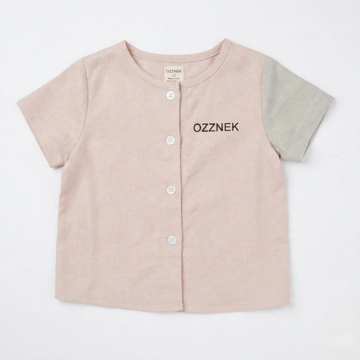 Toddler Organic Cotton Linen Button-Up Shirt - front view, white studio photo