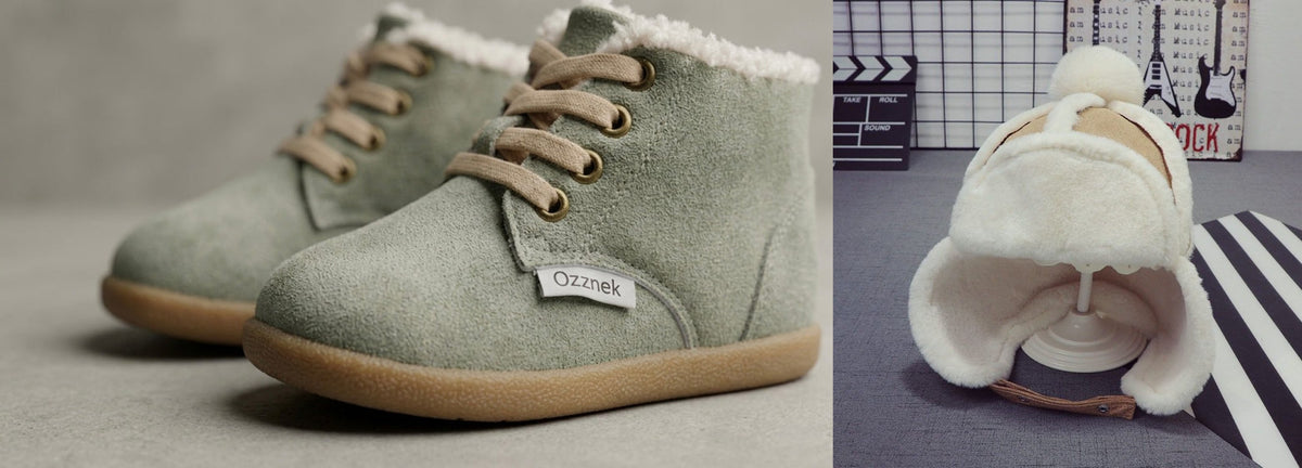 Terra winter gift set - Olive boots with the Beige sherpa hat