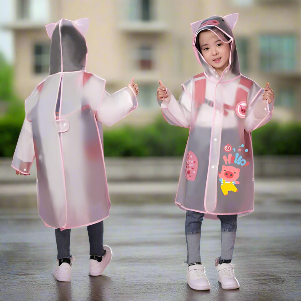child in the rain with backpack Ozznek Kids Clear Waterproof Raincoat – Transparent Backpack-Friendly – ozznekshoes