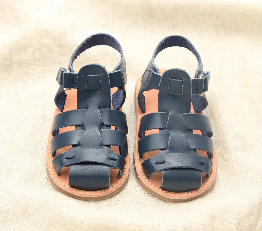 Kids' Italian Leather Sandals | Wide Toe Box & Flexible Sole for Toddlers| Venetian on cream linen background