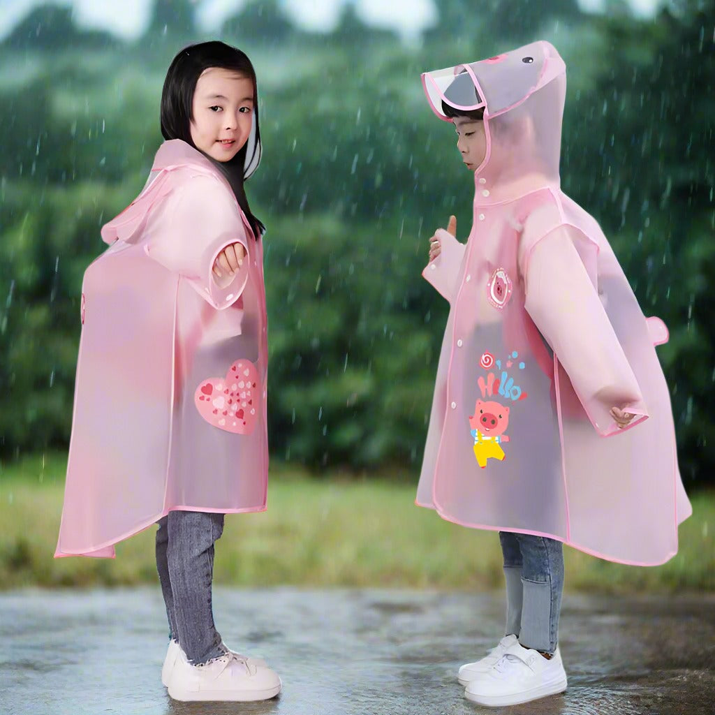 Ozznek Kids Clear Waterproof Raincoat – Transparent Backpack-Friendly Rain Jacket with Hood & Visor — alternate view