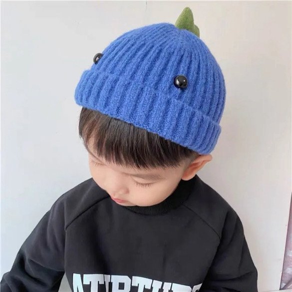 Kids dinosaur hat with spikes - cozy hand knitted toddler beanie for winter