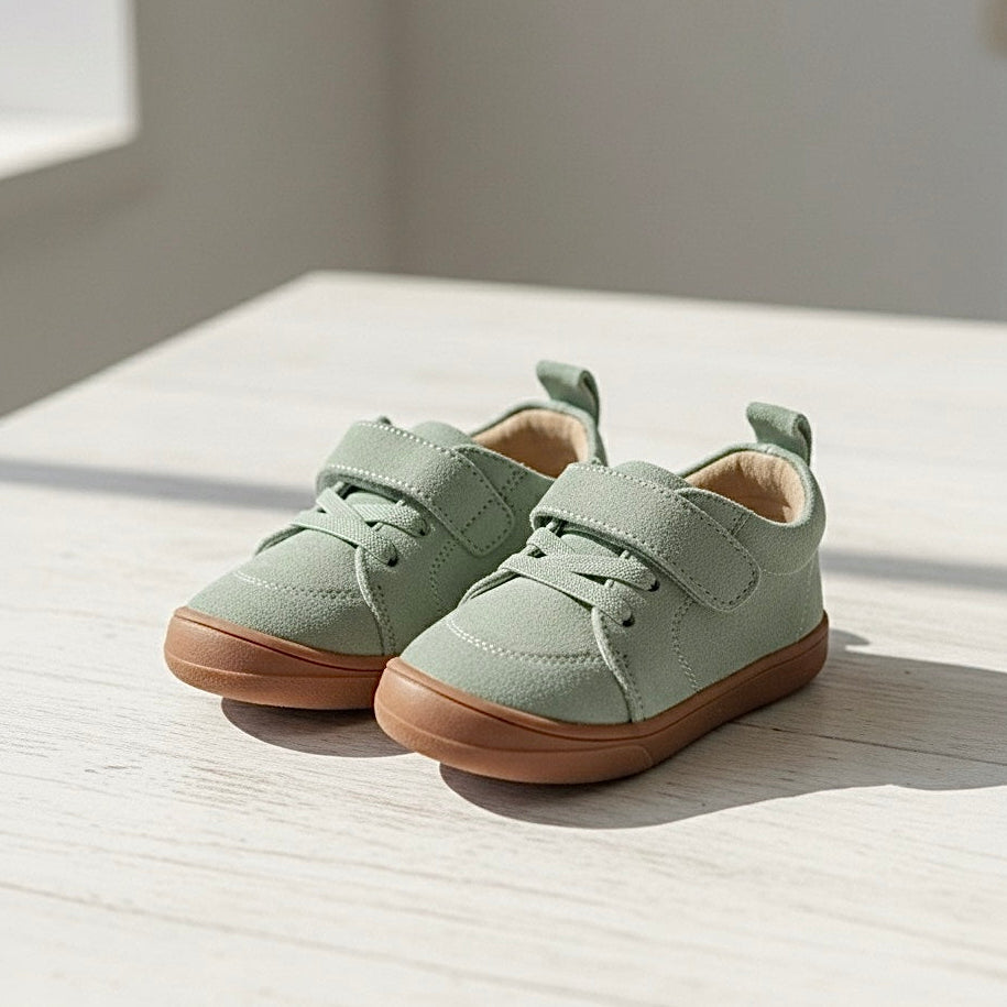 Pre-Order Moss Barefoot Kids Sneakers – Suede Leather, Flexible Sole, Velcro Closure