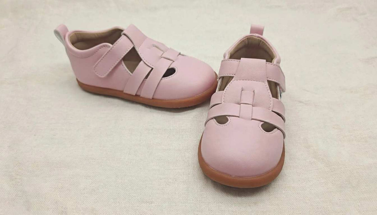 Bloom Kids Barefoot Sandals – Toddler Shoes with Wide Toe Box & Flexible Sole on cream linen background