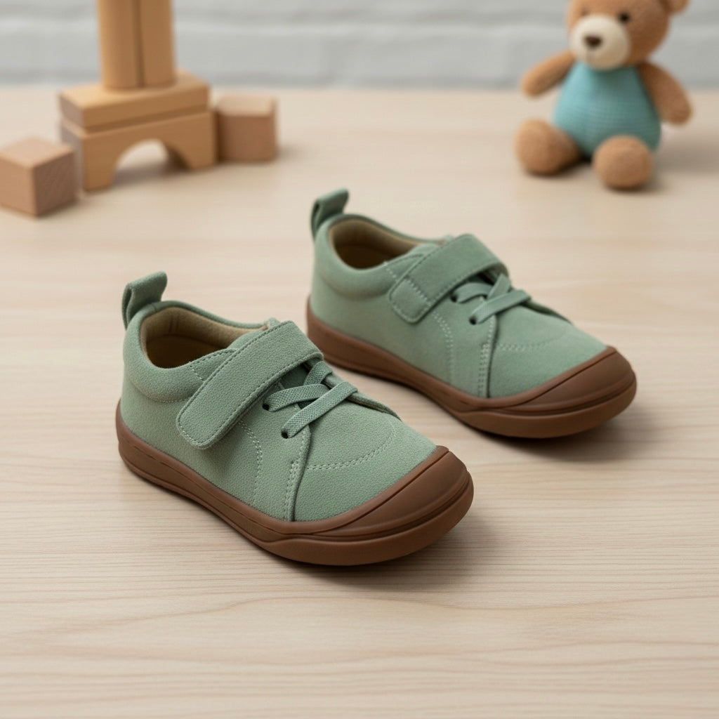 Pre-Order Moss Barefoot Kids Sneakers – Suede Leather, Flexible Sole, Velcro Closure