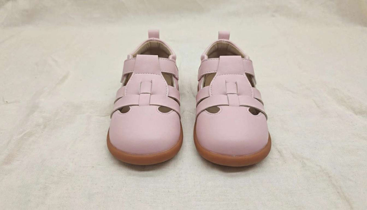 Bloom Kids Barefoot Sandals – Toddler Shoes with Wide Toe Box & Flexible Sole on cream linen background — alternate view