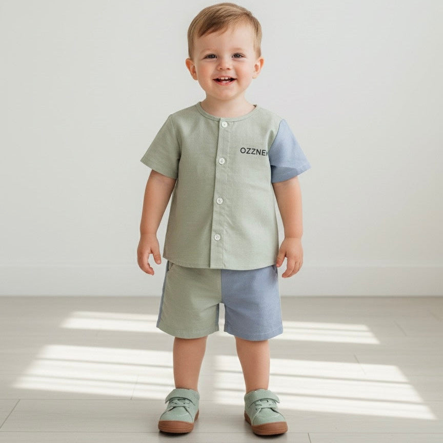 Slate Two-Piece Boys Linen Summer Set – Neutral Spring Outfit