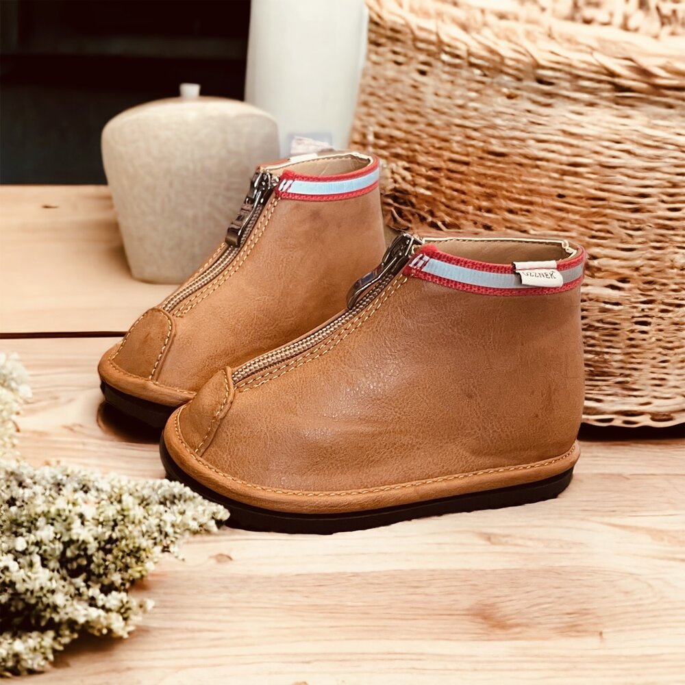 Stylish & Easy-On: Hand-Stitched Brown Ankle Boots for Toddlers| Zipper Closure — alternate view