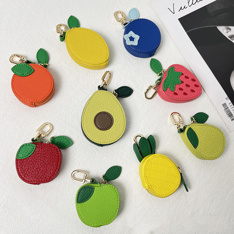 Mini Leather Fruit Keychain Pouch & Bag Charm
