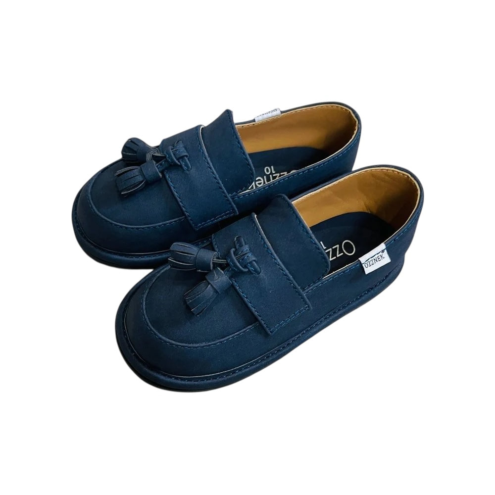 Blue Kids Loafers with Tassels | Slip-On Dress Shoes