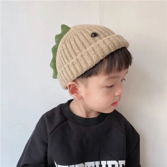 Dinosaur spike beanie for toddlers in warm earthy colors - kids winter hat gift