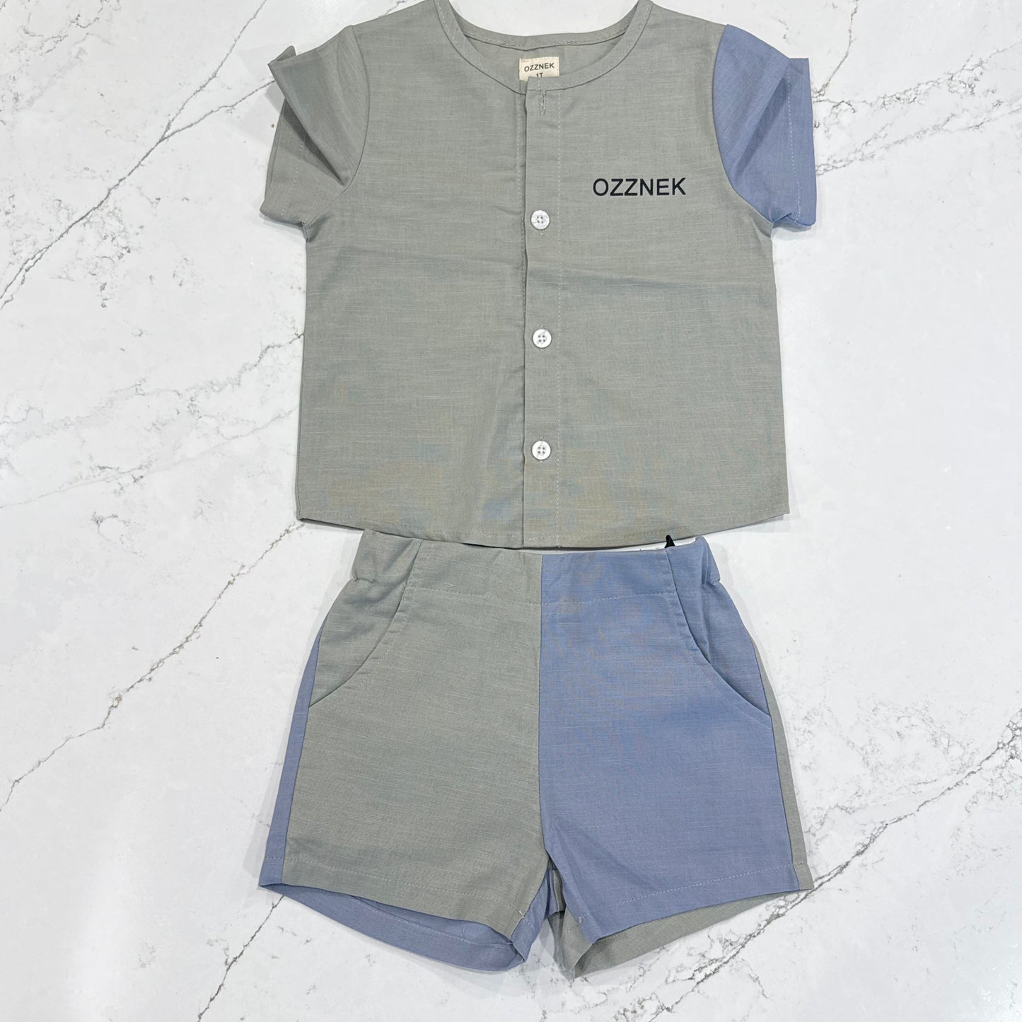 Pre-Order |Slate Two-Piece Boys Linen Summer Set – Neutral Spring Outfit