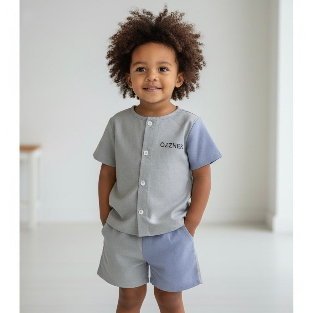 Pre-Order |Slate Two-Piece Boys Linen Summer Set – Neutral Spring Outfit