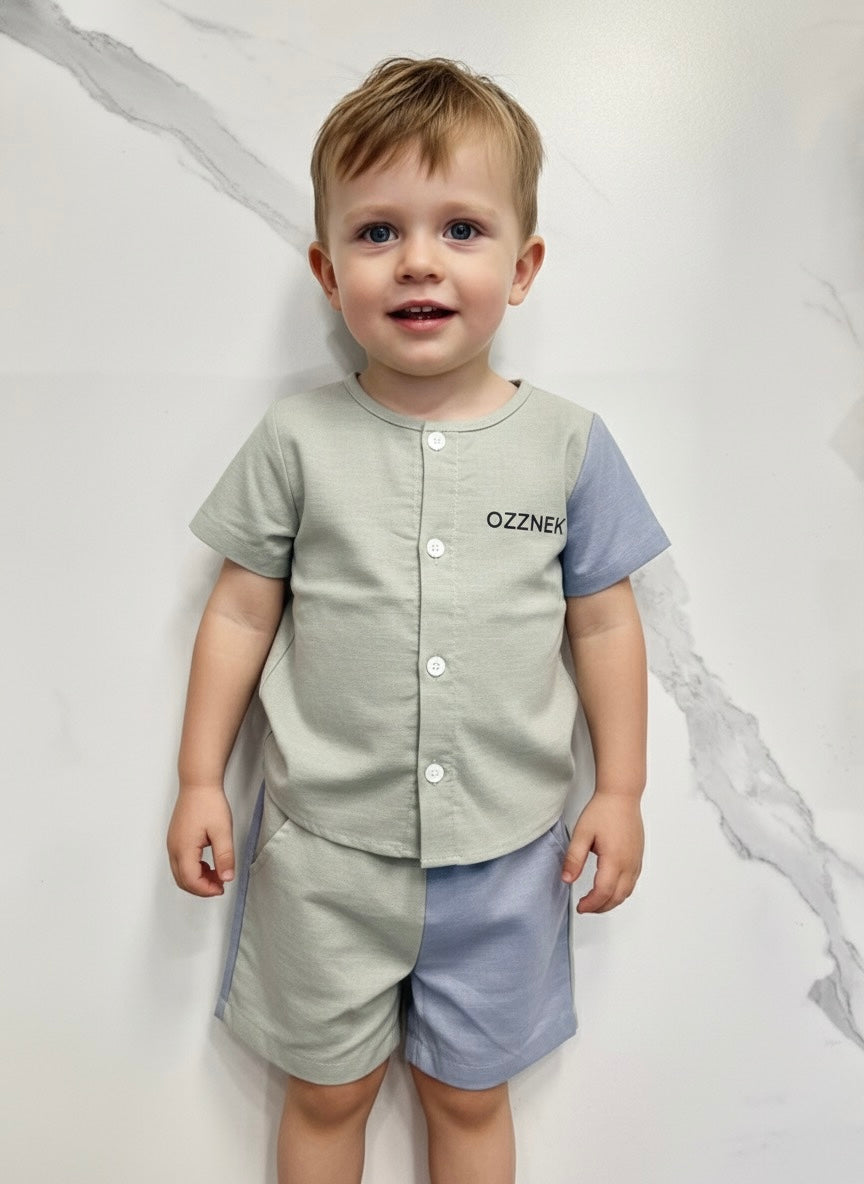 Pre-Order |Slate Two-Piece Boys Linen Summer Set – Neutral Spring Outfit