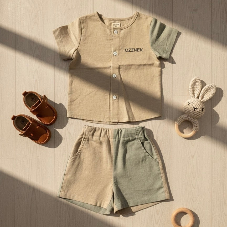 Sandstone Two Piece- Boys Linen Summer and Spring Outfit