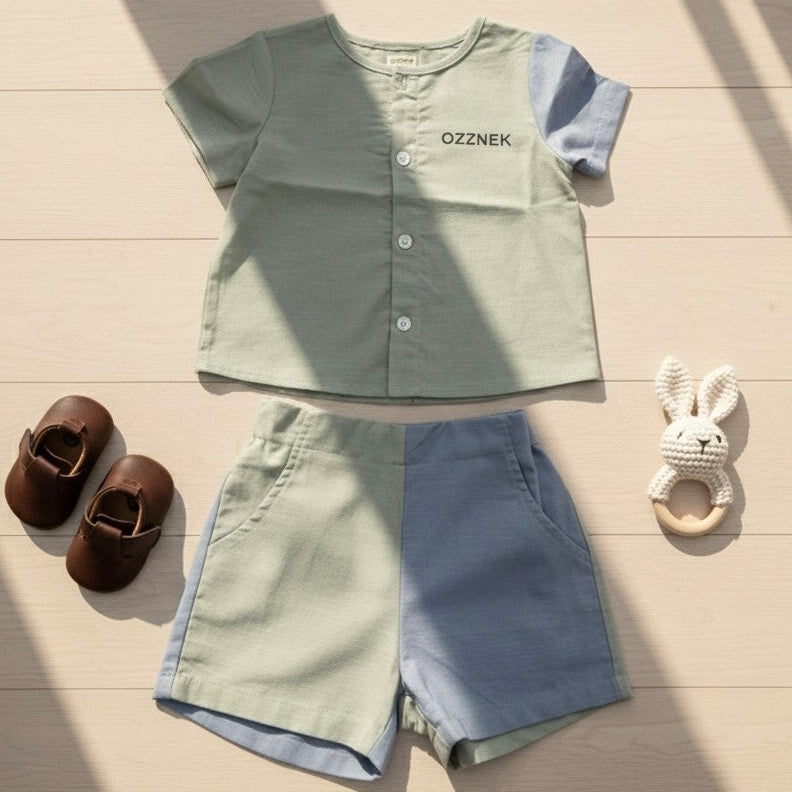 Slate Two-Piece Boys Linen Summer Set – Neutral Spring Outfit