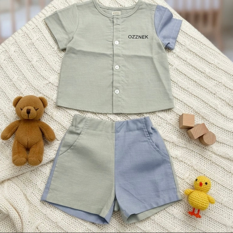 Slate Two-Piece Boys Linen Summer Set – Neutral Spring Outfit
