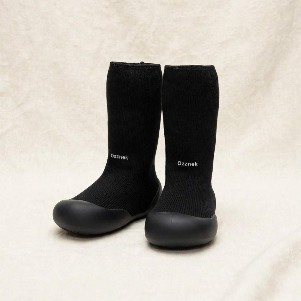 Toddler Sock Shoes with Rubber Soles | Fleece Winter Barefoot Shoes on cream linen background — view 3