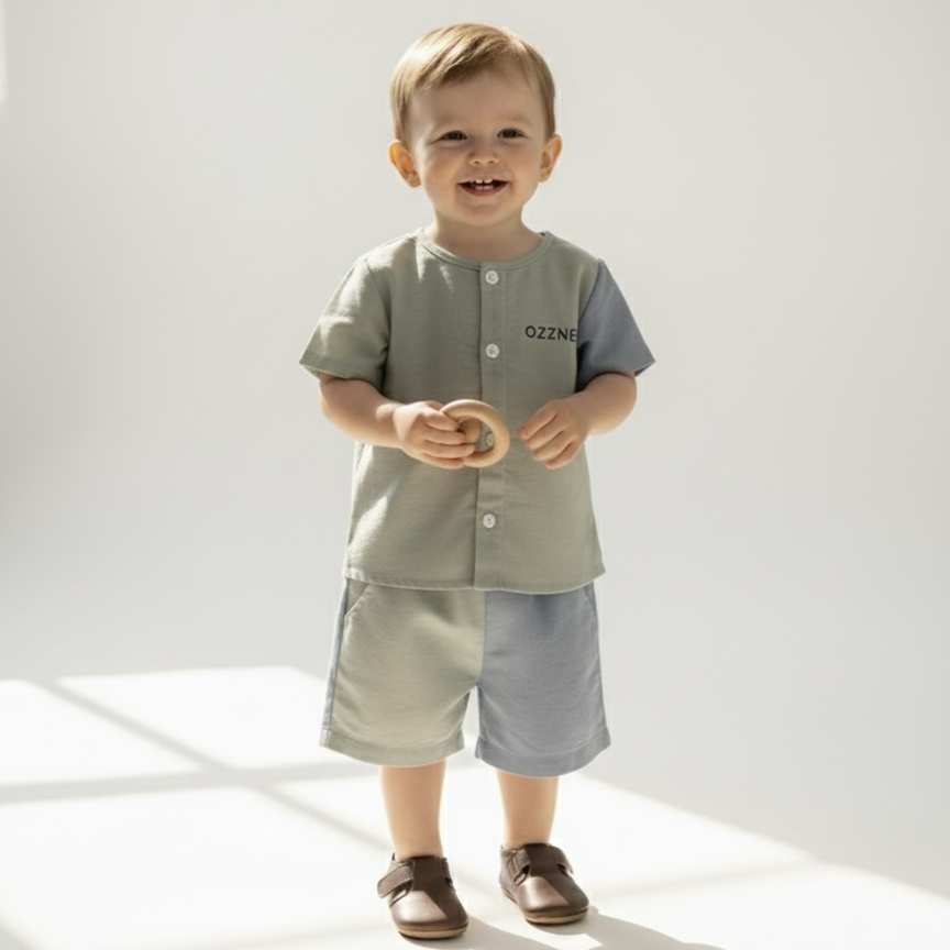 Slate Two-Piece Boys Linen Summer Set – Neutral Spring Outfit