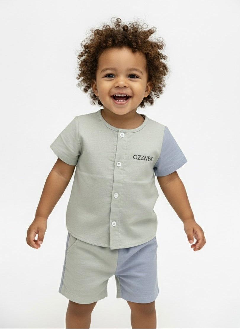 Slate Two-Piece Boys Linen Summer Set – Neutral Spring Outfit