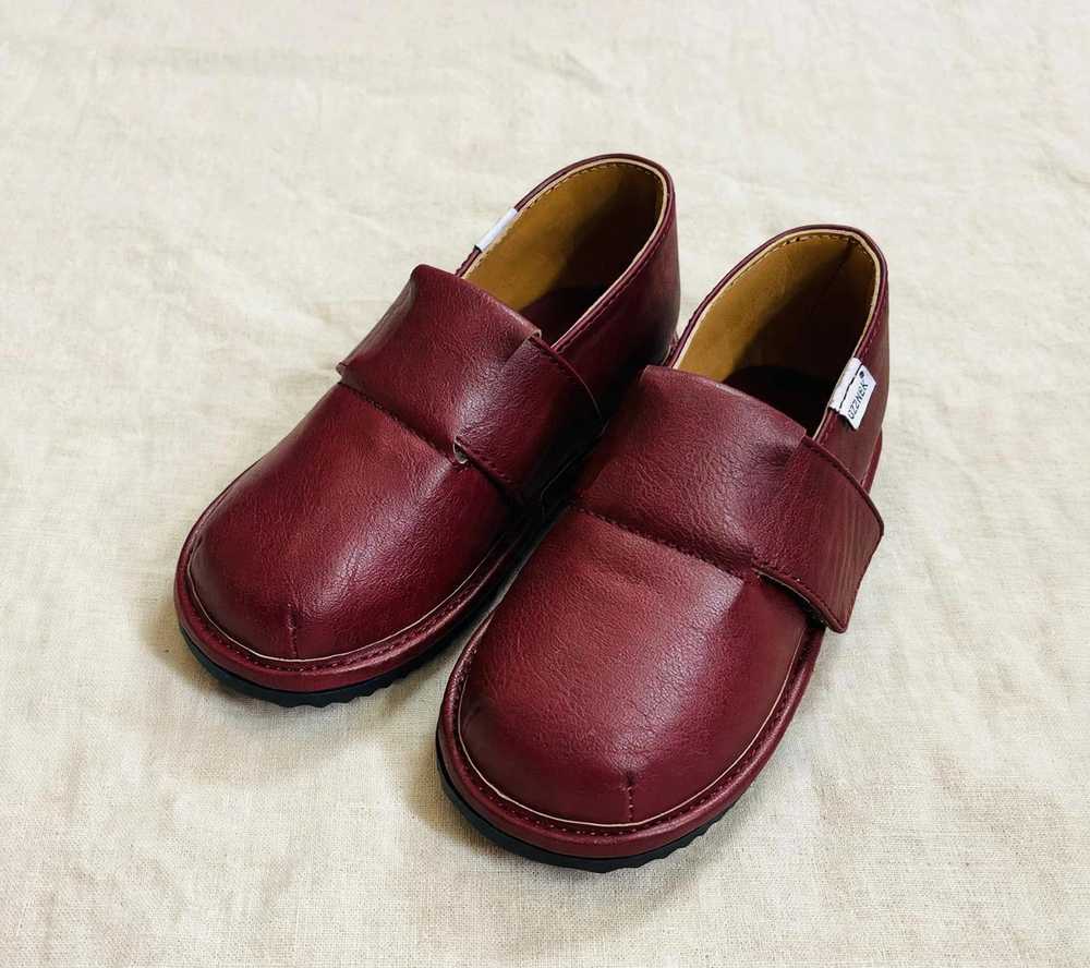 Burgundy slip-on dress shoes for kids - toddler school and wedding shoes with velcro strap