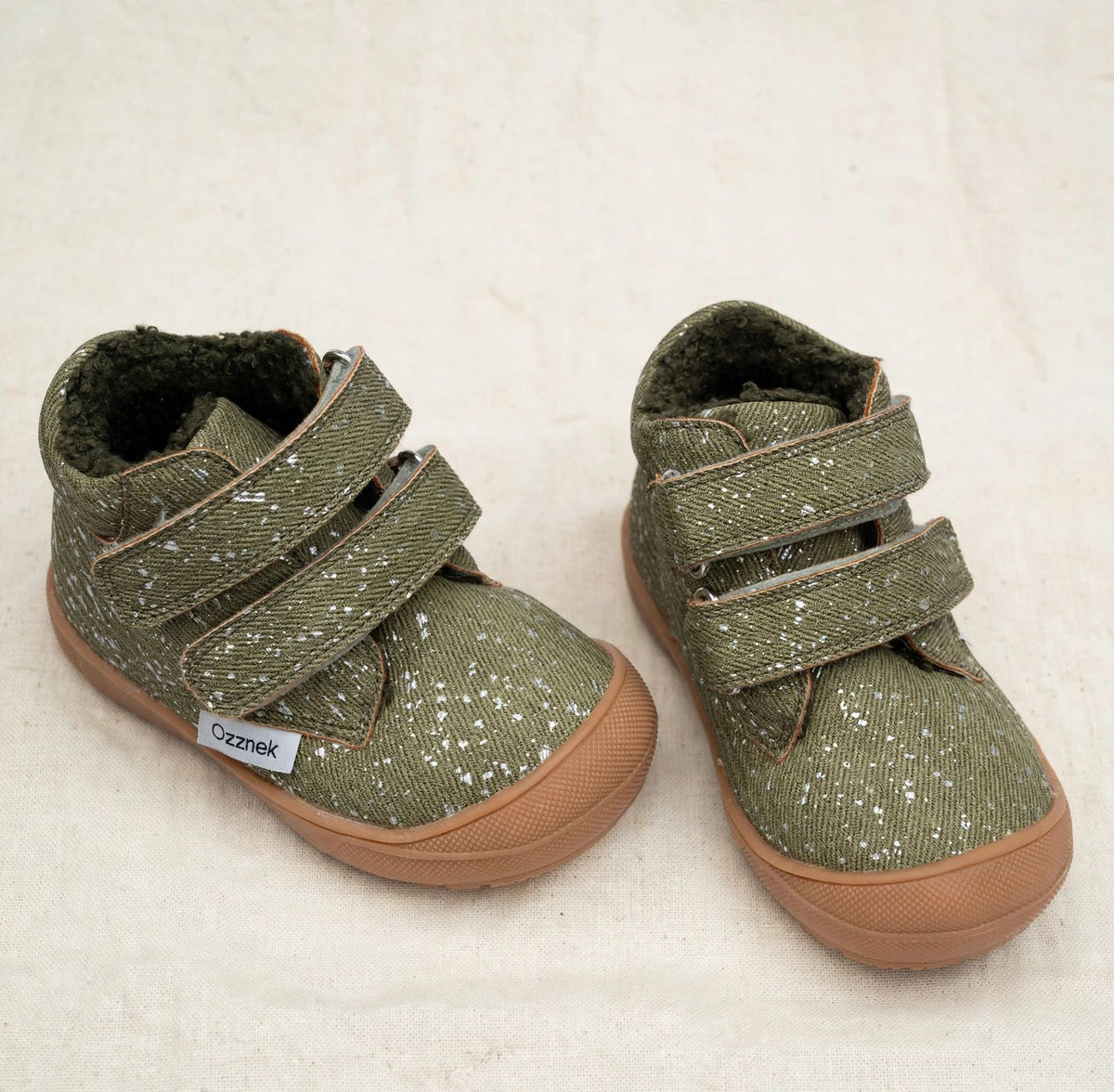 Barefoot Toddler Boots | Warm Sherpa-Lined & Little Hiker on cream linen background — alternate view