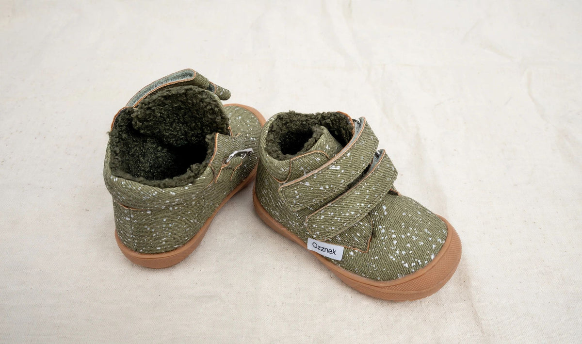 Barefoot Toddler Boots | Warm Sherpa-Lined & Little Hiker on cream linen background — view 6