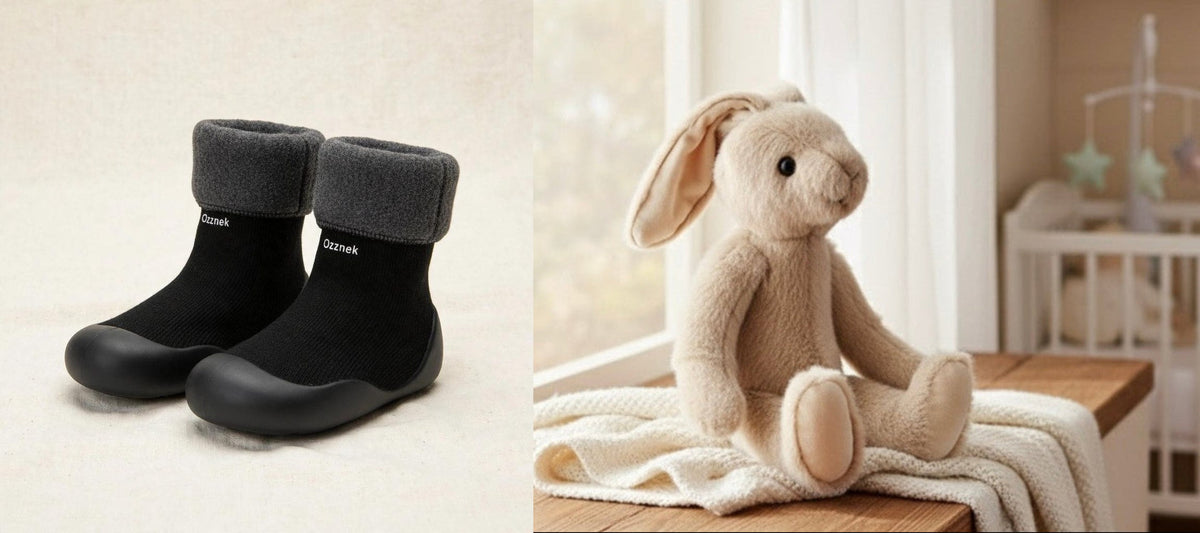Fleece sock shoes with long ear bunny plush baby gift set