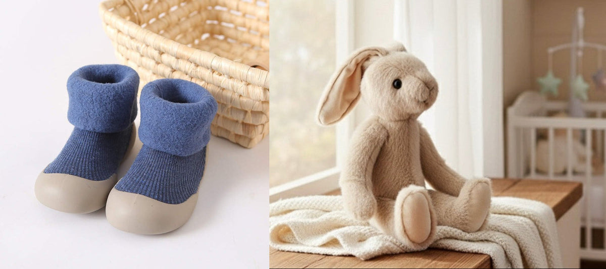 Fleece sock shoes with long ear bunny plush baby gift set