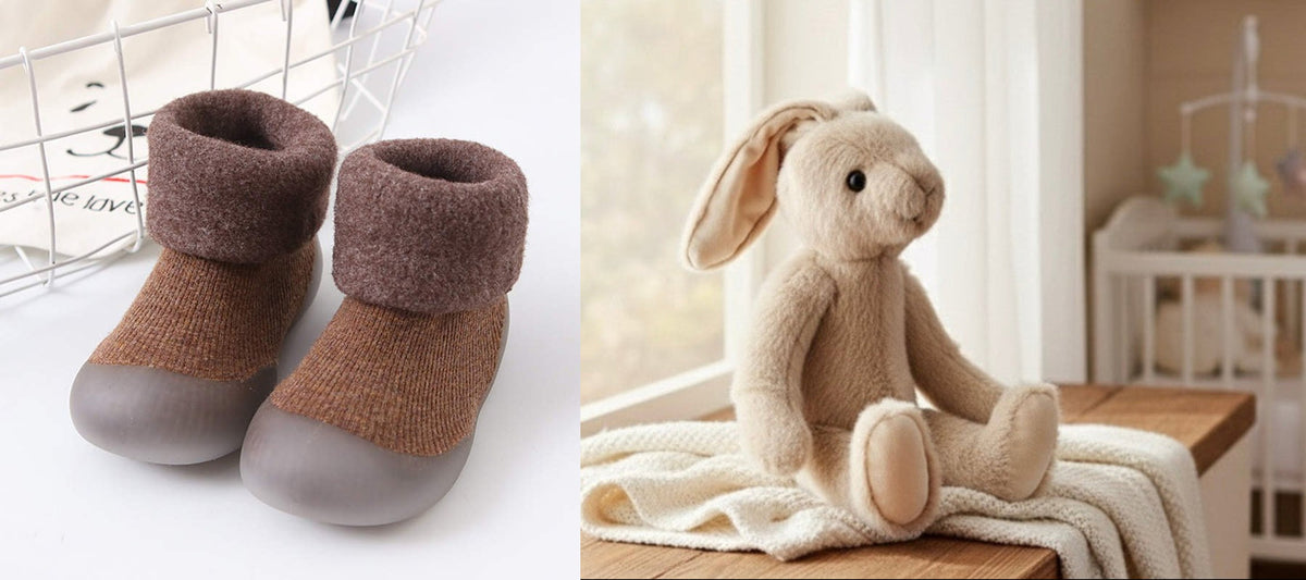 Fleece sock shoes with long ear bunny plush baby gift set