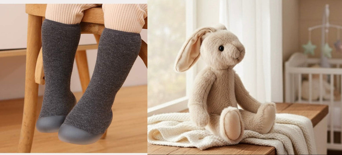Fleece sock shoes with long ear bunny plush baby gift set