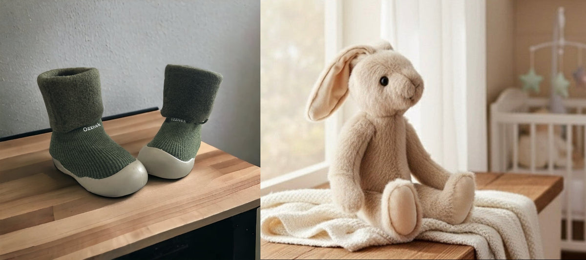 Fleece sock shoes with long ear bunny plush baby gift set