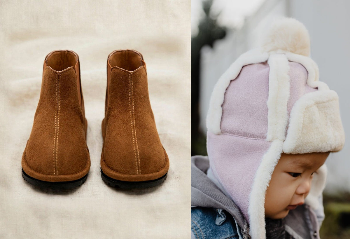 Chelsea heirloom gift set - Chelsea boots and merino sweater with the Mauve sherpa hat