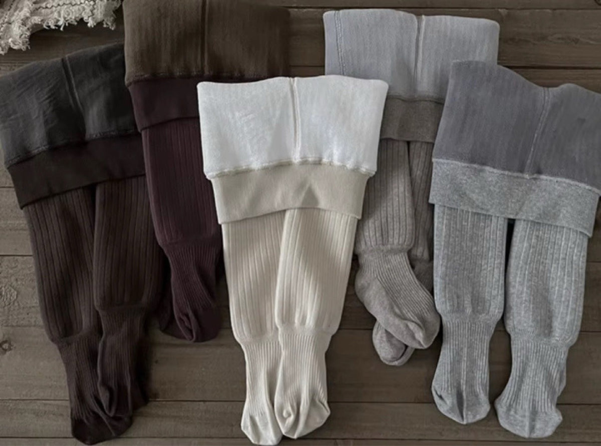 Fleece-lined kids leggings in five colors – dark brown, cream, and dark grey winter leggings