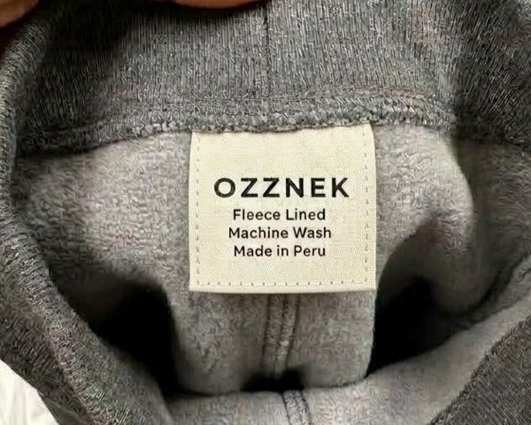 Ozznek fleece-lined leggings waistband tag – hypoallergenic kids clothing