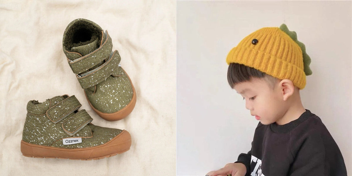 Little Hiker toddler boots with dinosaur beanie hat gift set