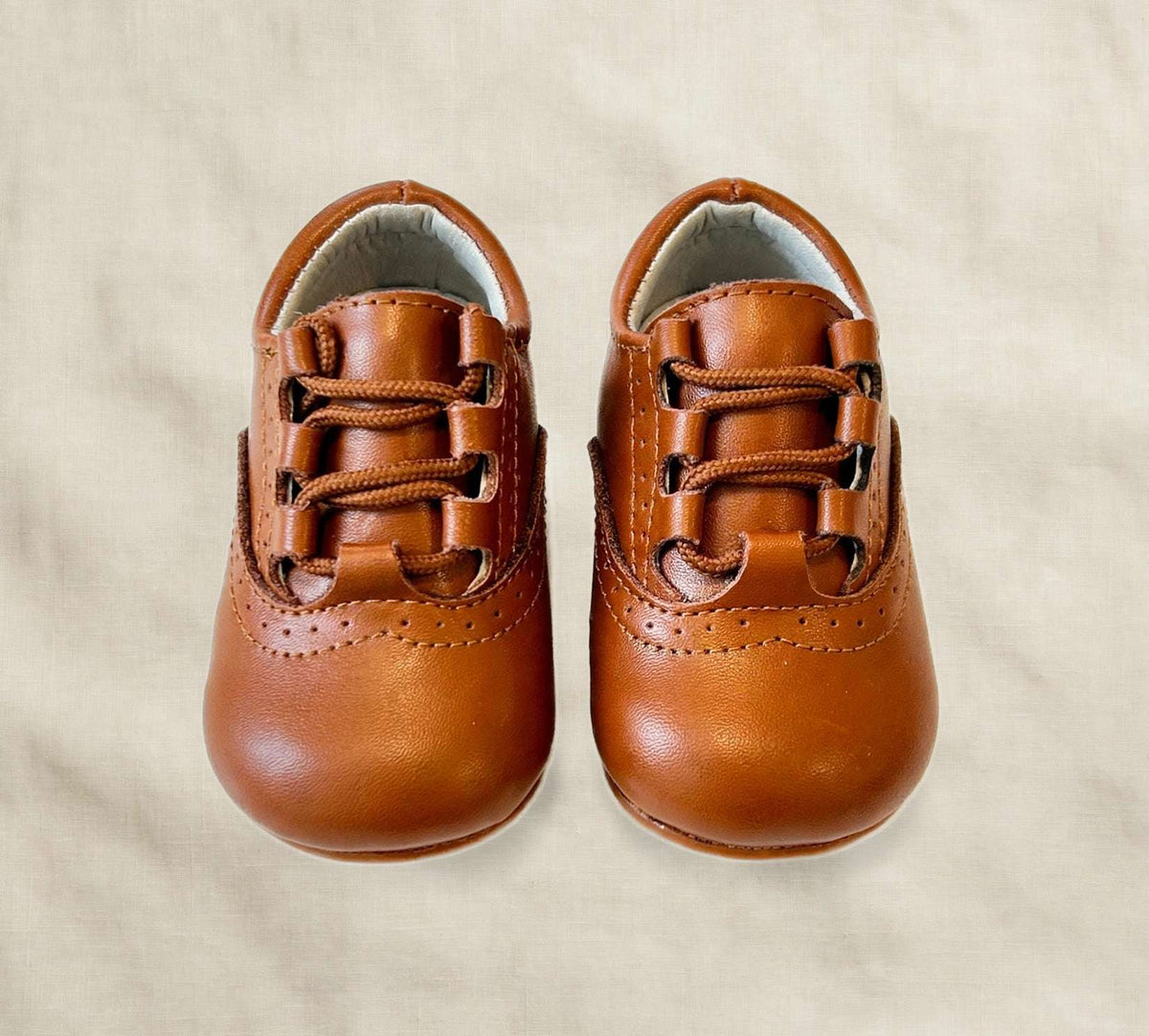 Alfie Lace-up Dress Shoe for Kids, Wide Toe Box on cream linen background — alternate view
