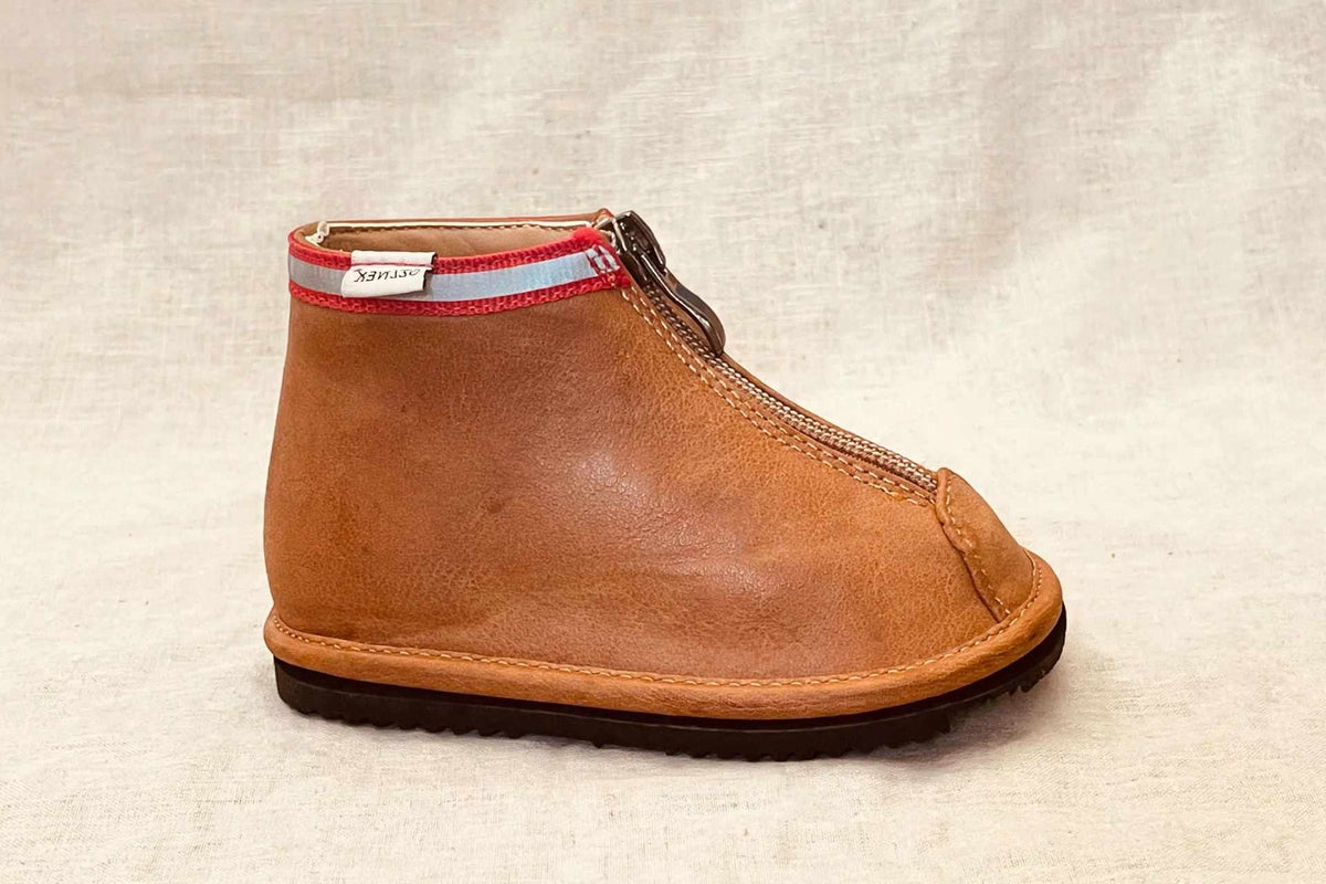 Stylish & Easy-On: Hand-Stitched Brown Ankle Boots for Toddlers| Zipper Closure — side view