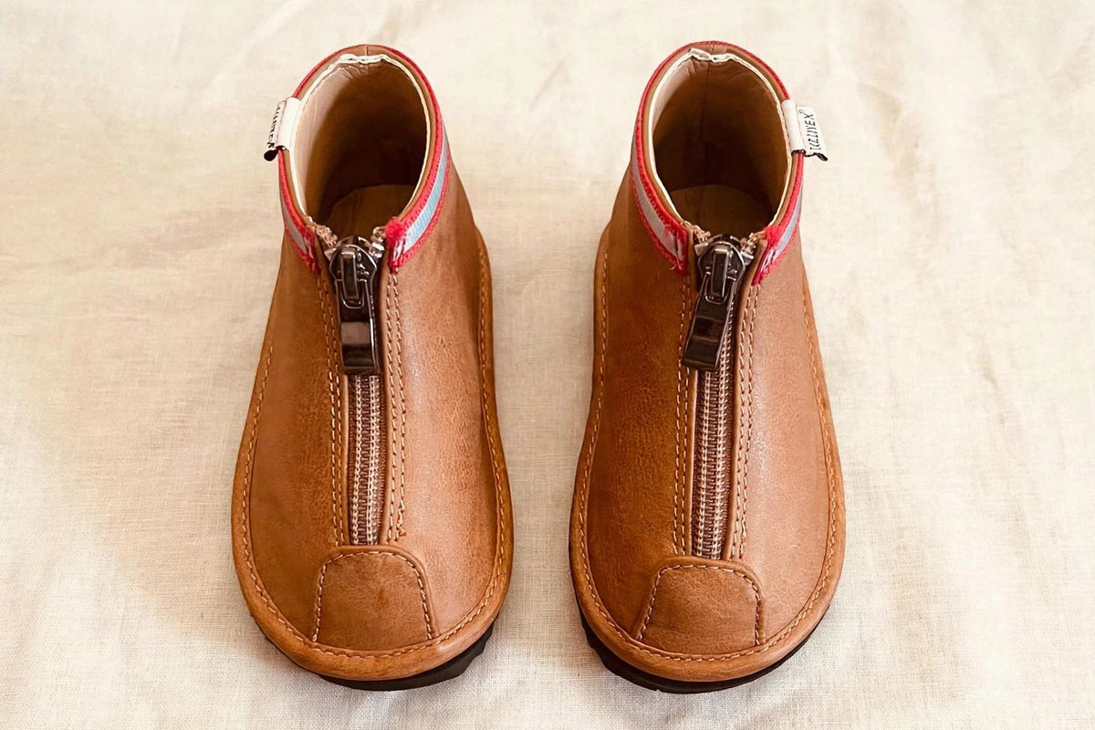 Stylish & Easy-On: Hand-Stitched Brown Ankle Boots for Toddlers| Zipper Closure — top view