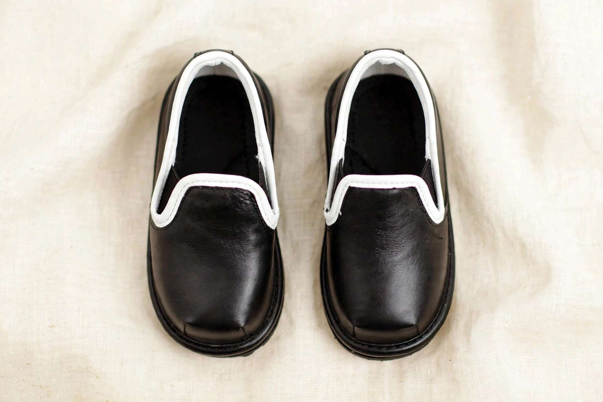 Kids Black Slip-On Dress Shoes – Vegan Leather Toddler Formal Shoes — top view