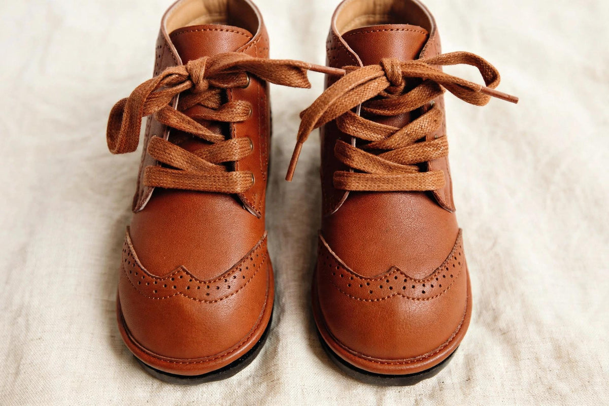 Waterproof Hand-Stitched Kids’ Boots with Flexible Sole |Chestnut — close-up detail