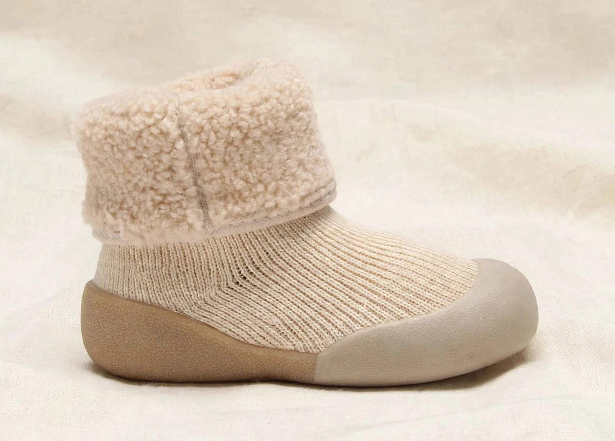 Toddler Sock Shoes with Rubber Soles | Fleece Winter Barefoot Shoes — side view