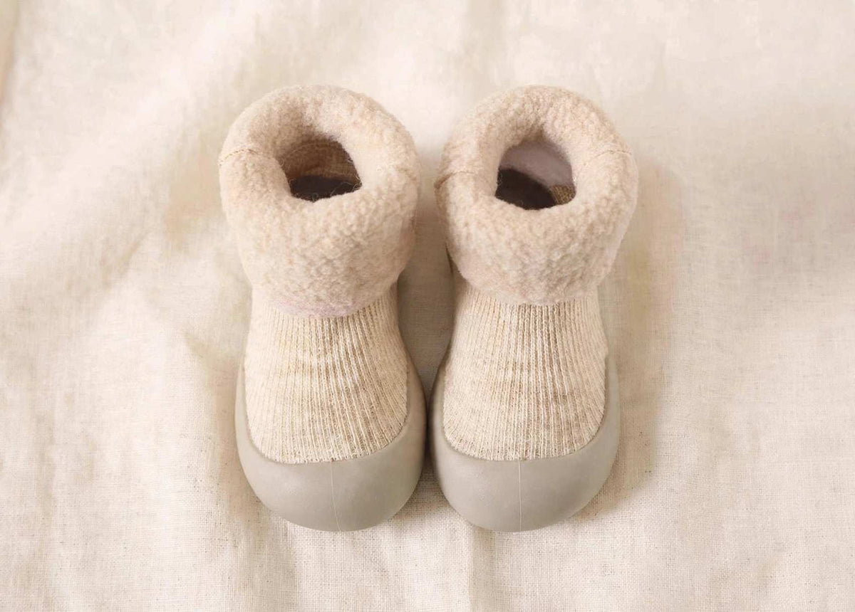 Toddler Sock Shoes with Rubber Soles | Fleece Winter Barefoot Shoes — top view