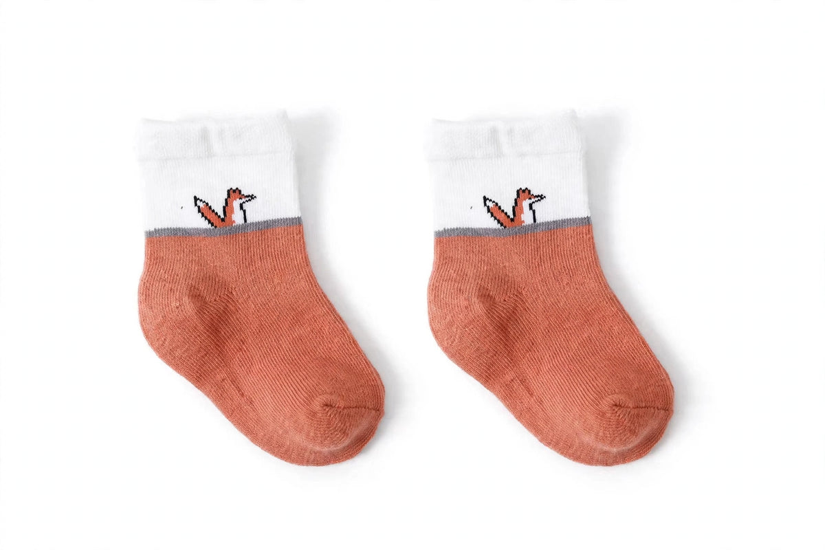 Organic Cotton Fox Socks for Toddlers | 5-Pack Kid - side view, white studio photo