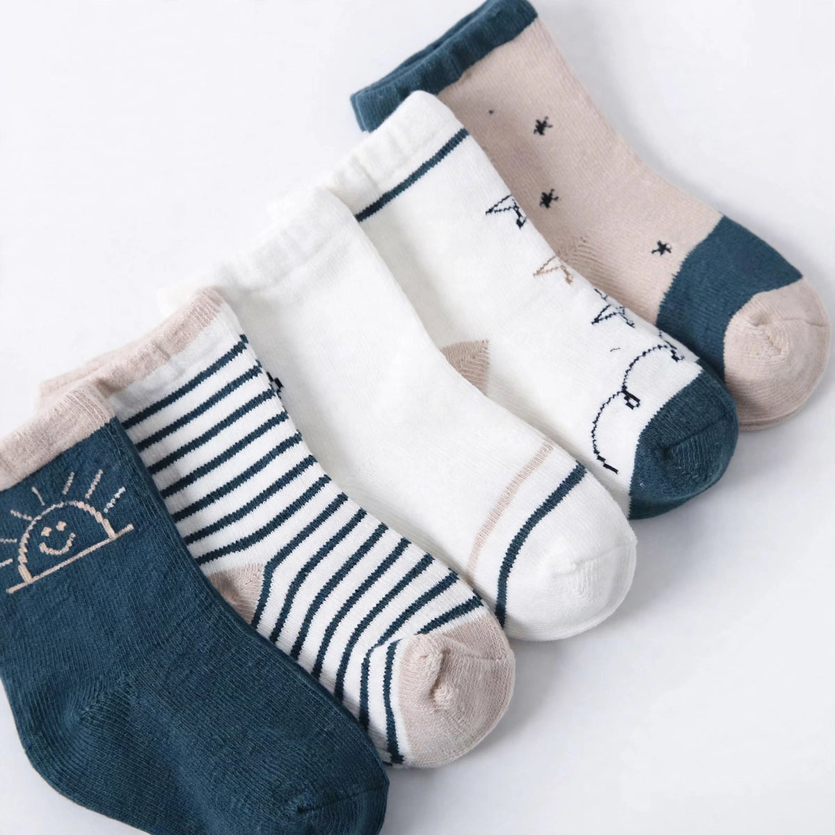 Organic Cotton Socks for Toddlers | 5-Pack Fun Kid - detail close-up, white studio photo