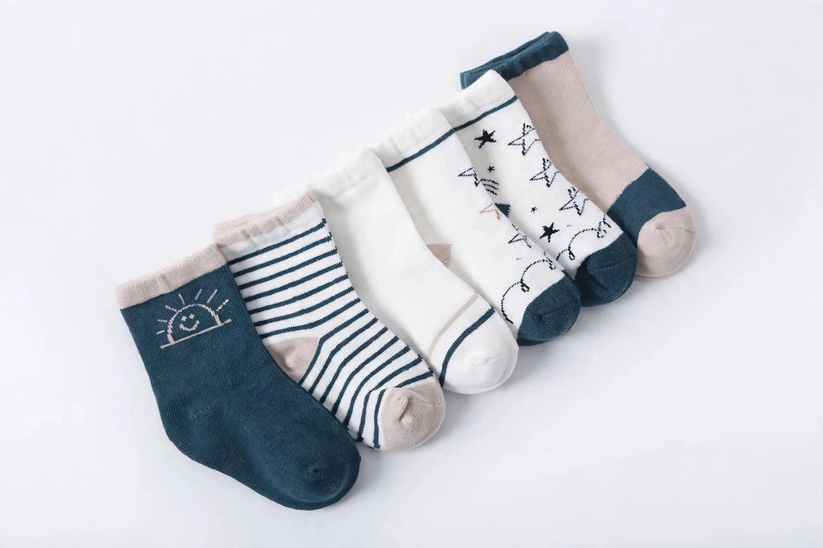 Organic Cotton Socks for Toddlers | 5-Pack Fun Kid - front view, white studio photo