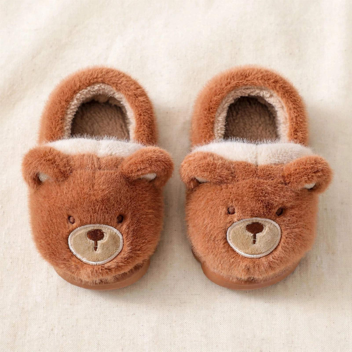 Kids’ Fuzzy Slippers | Bear & Bunny Animal House Shoes — top view