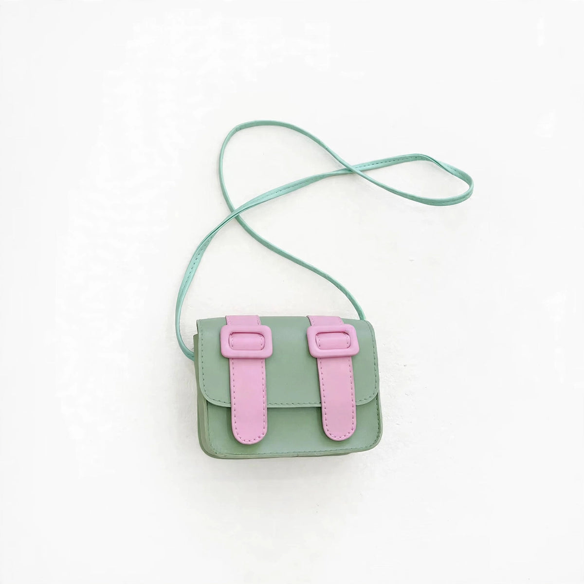 Mini color pop satchel bag, mint and pink - clean white studio product photo
